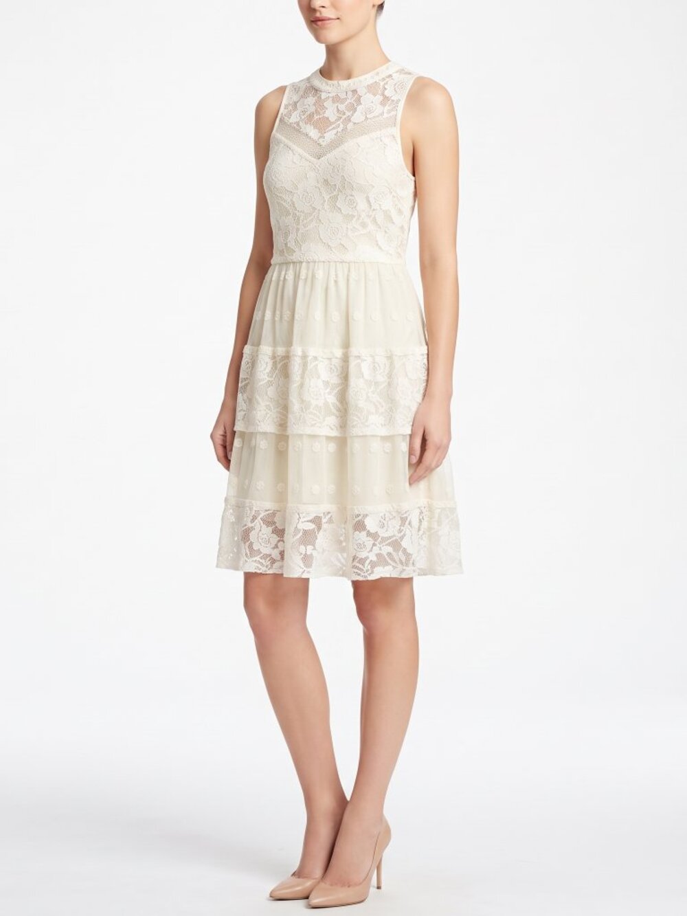 *Rebellion Ivory Lace Tiered Sleeveless Fit-and-Flare Dress